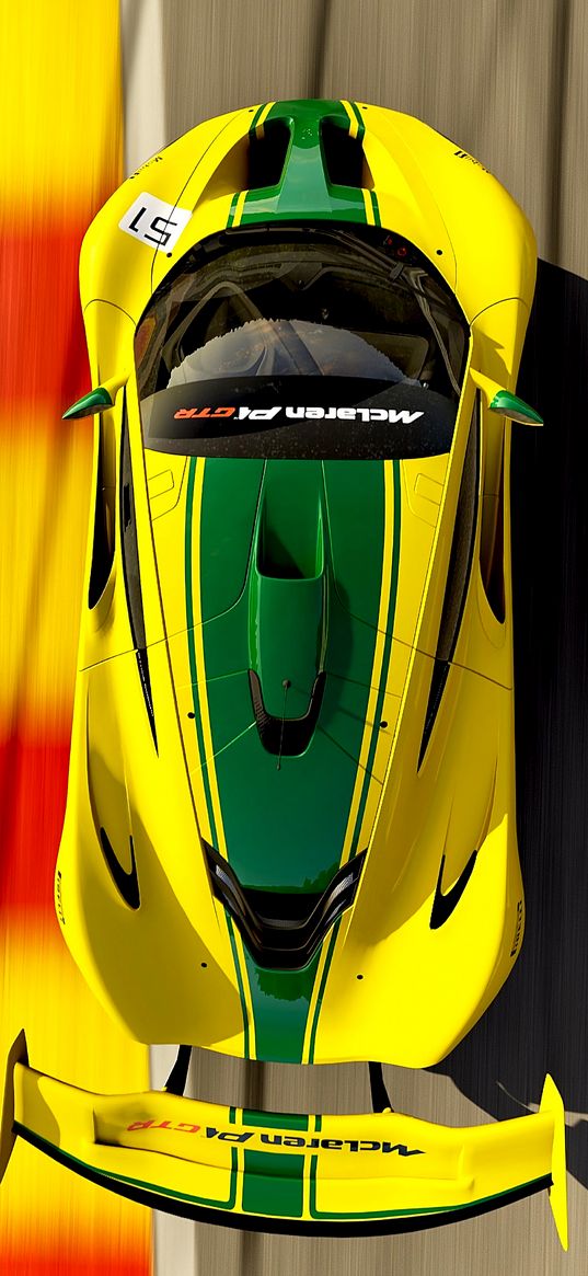 mclaren p1, mclaren, top view, sports car, race, yellow