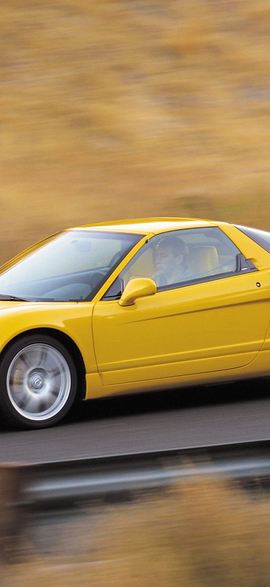 acura, nsx, yellow, style, side view, sport, cars, speed, road, paint