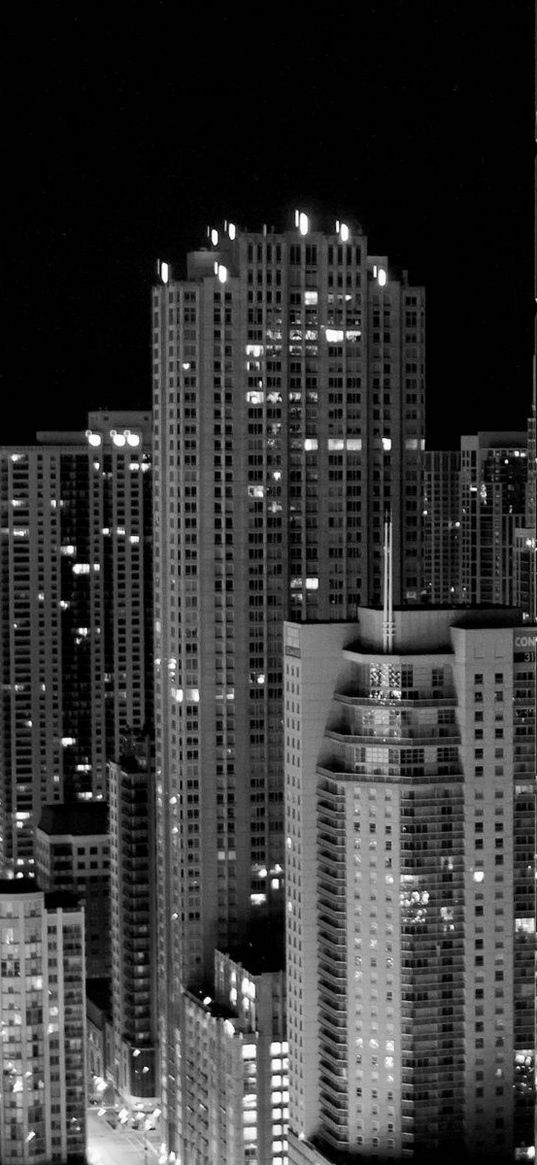 skyscraper, city, black white