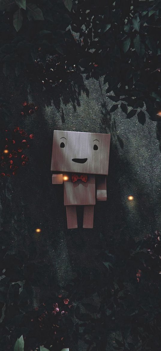 danbo, cardboard robot, branches, leaves