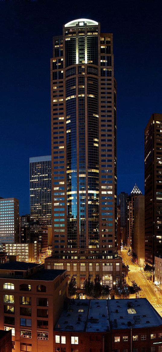 skyscrapers, night, seattle