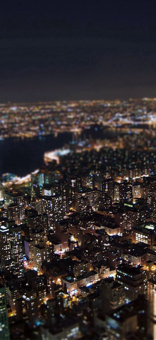 night, new york, lights, top view