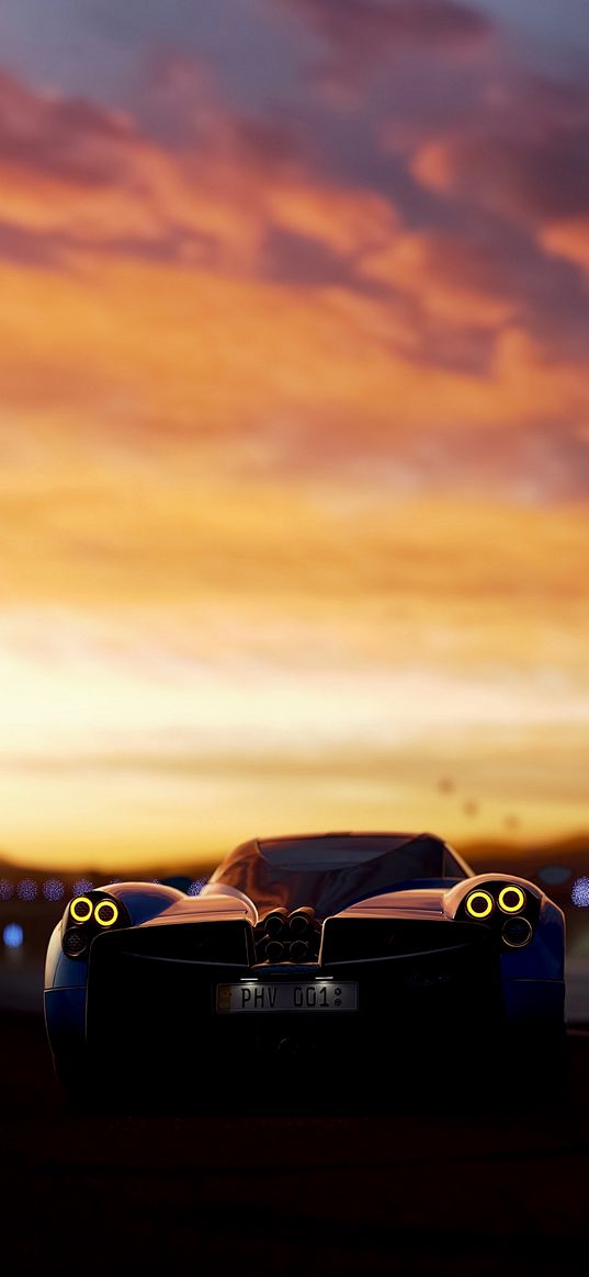 pagani huayra, pagani, sports car, rear view, racing