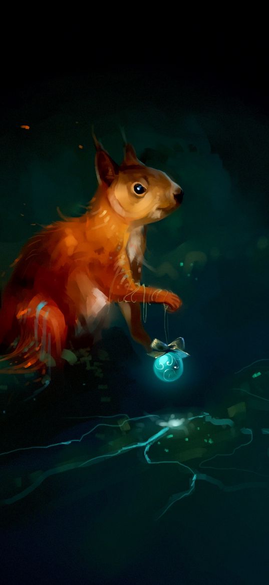 squirrel, art, christmas toy, dark