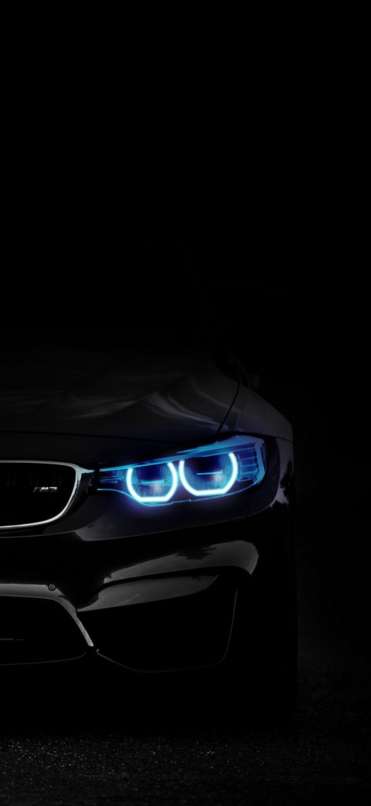 bmw, headlights, lights, car, dark