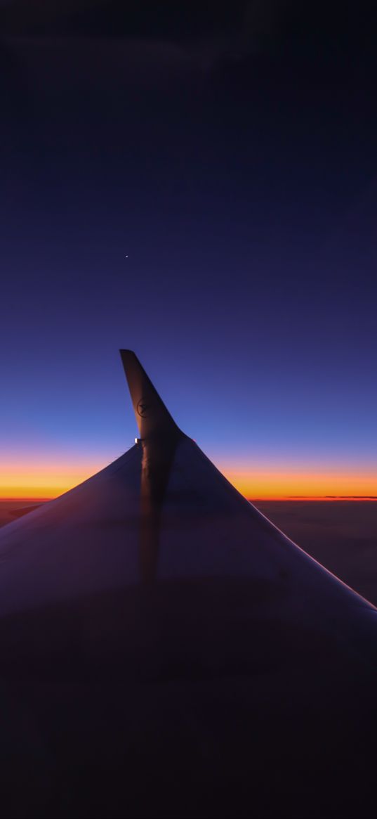 airplane wing, sky, flight, horizon, sunset