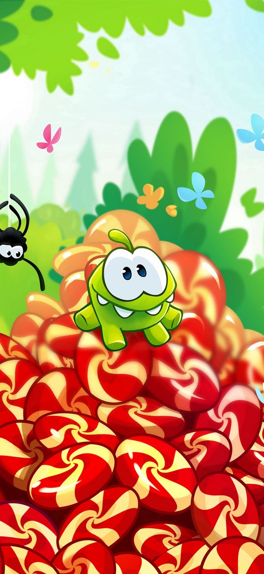 om nom, cut the rope, candy, little monster, sweets, spider