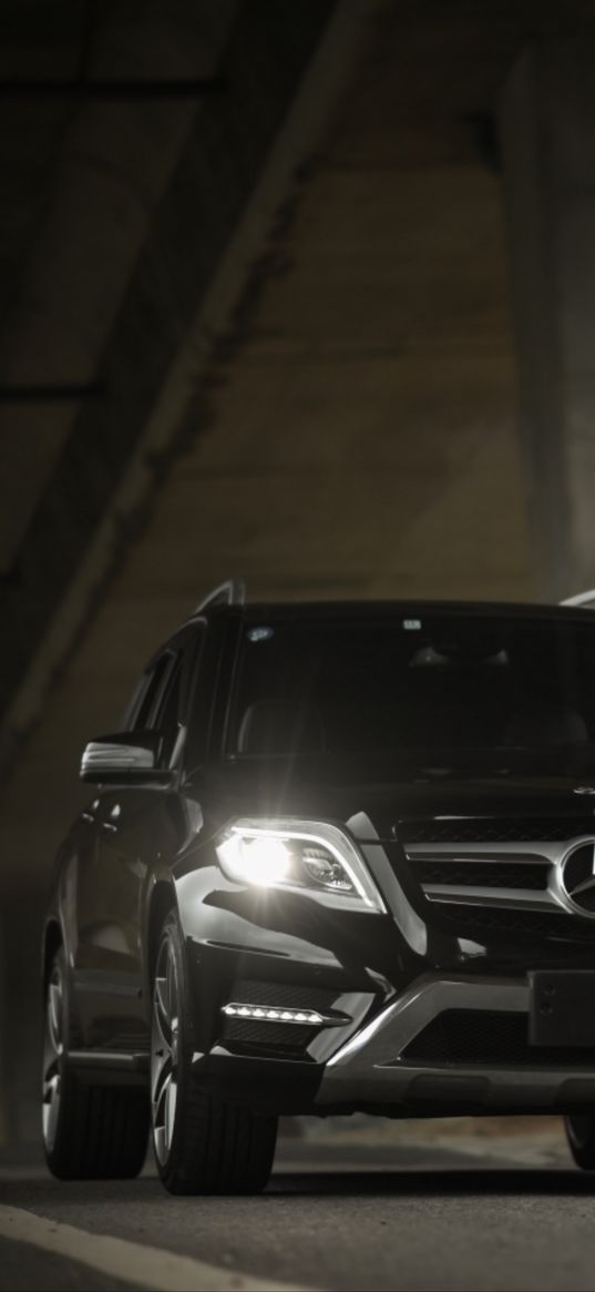 mercedes-benz glk350, mercedes-benz, mercedes, front view, black, motion