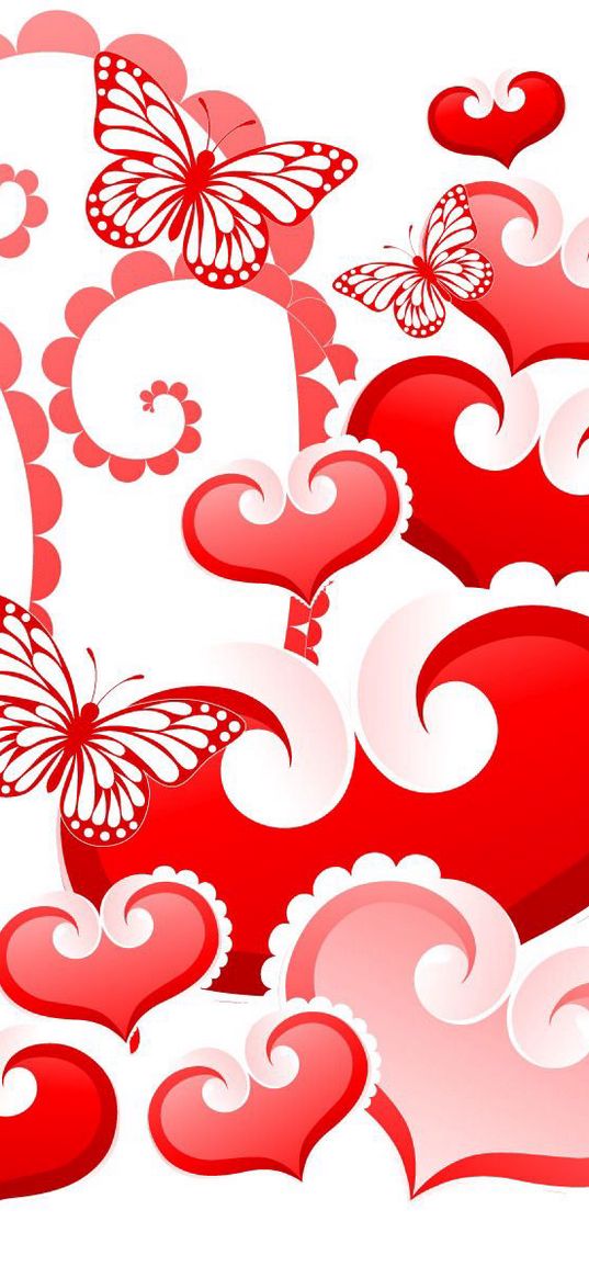 hearts, butterflies, background, valentines day