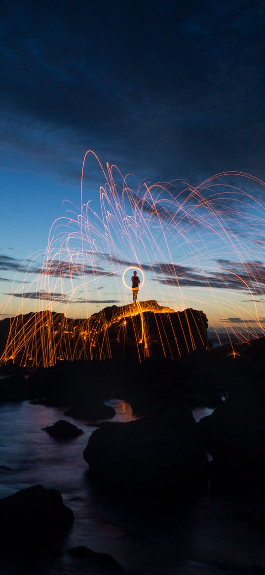 rock, silhouette, light art, light, lines