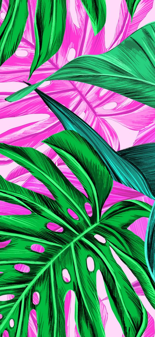 leaves, pattern, bright, tropical