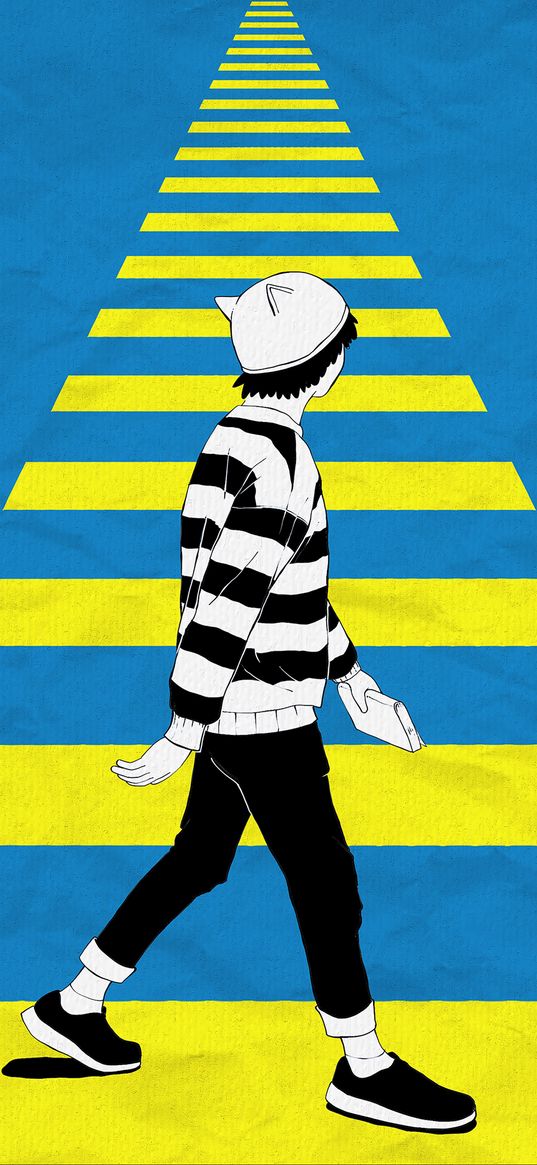 crosswalk, guy, striped, zebra, contrast