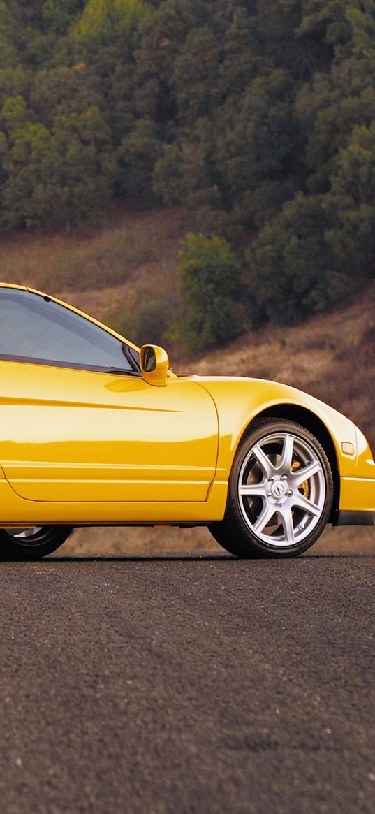 acura, nsx, yellow, convertible, side view, style, cars, nature