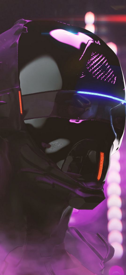 mask, helmet, cyberpunk, robot, neon, lights, head