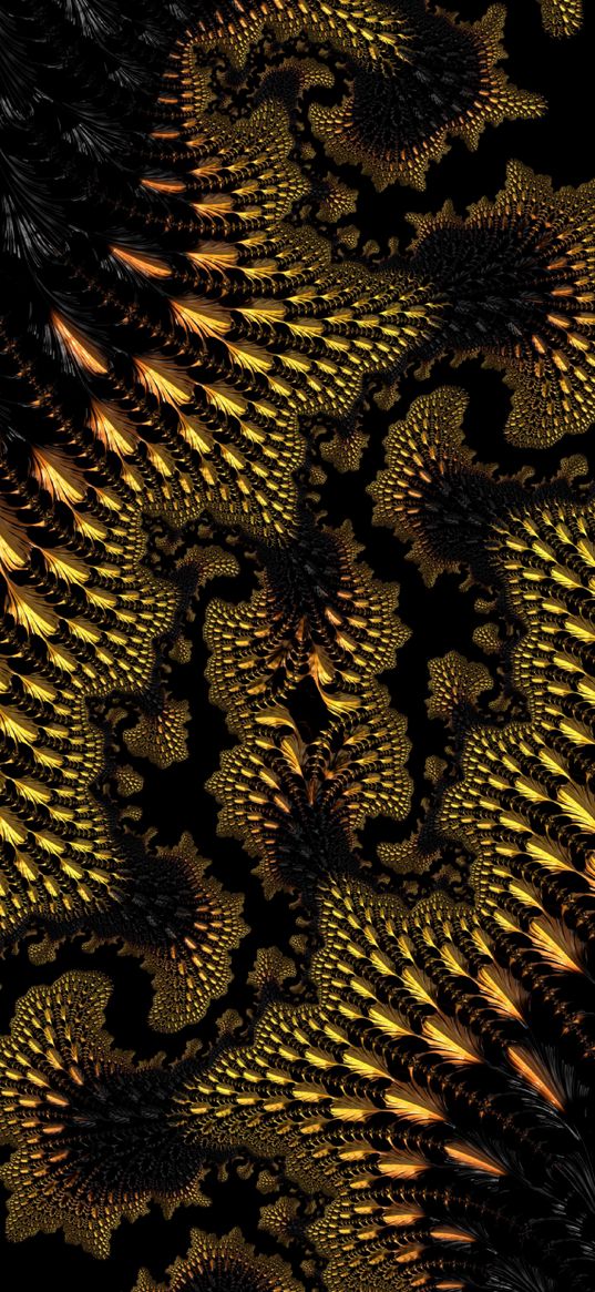 fractal, abstraction, sinuous, ornate, yellow, black