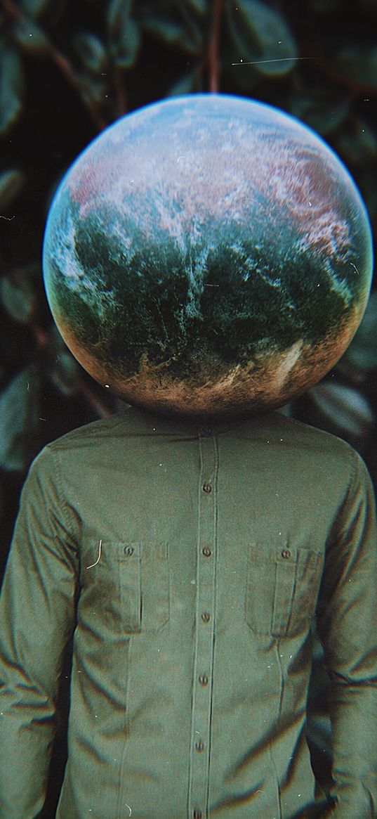 man, head, ball, faceless, illusion, photomanipulation