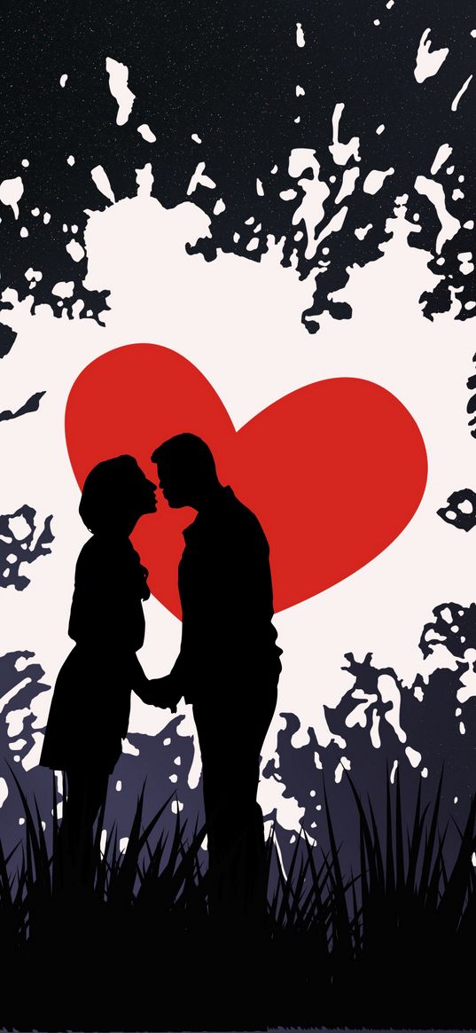 couple, kiss, love, heart, silhouettes