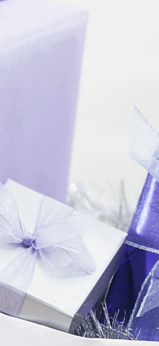 new year, christmas, gifts, white, lilac, bows