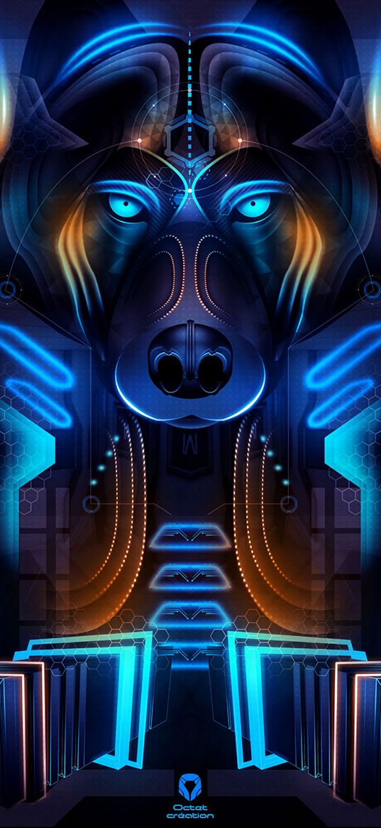 wolf, head, art, digital, glowing, anubis, deity