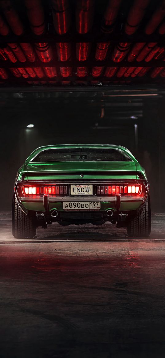 car, garage, tuning, green, rear view