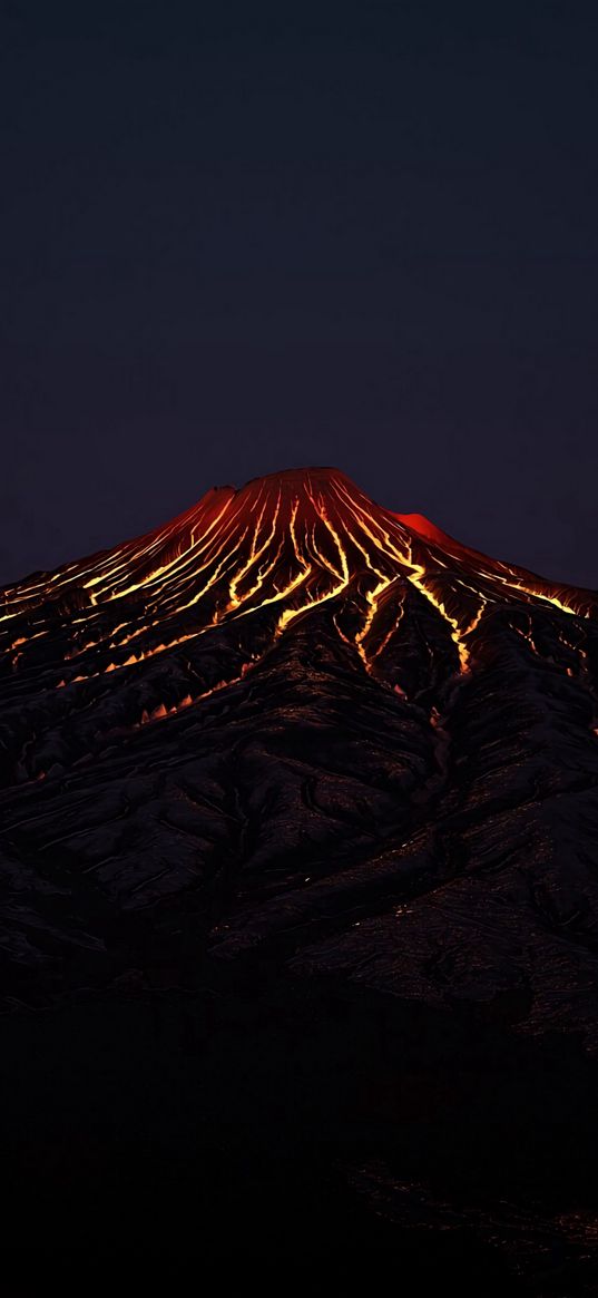 volcano, crater, lava, hot, dark