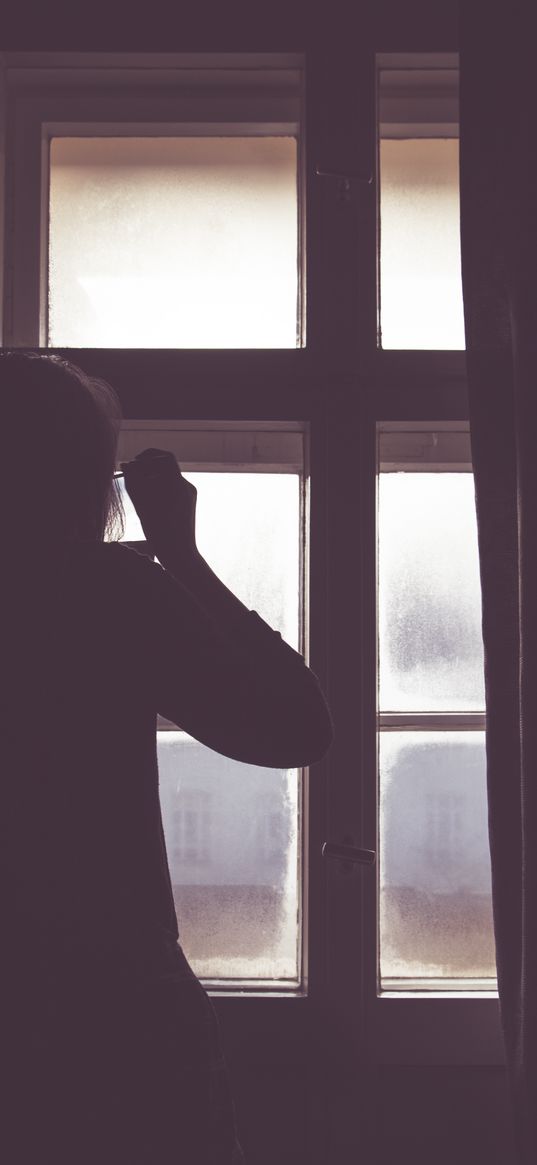 silhouette, window, dark, figure, gloom