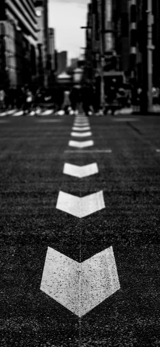 marking, arrows, bw, asphalt, road