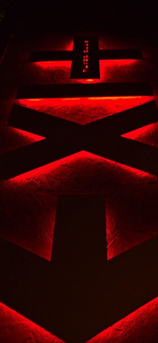 symbols, neon, red, backlight, dark