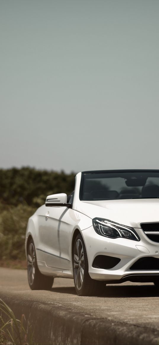 mercedes benz e 200, mercedes, car, convertible, white, front view