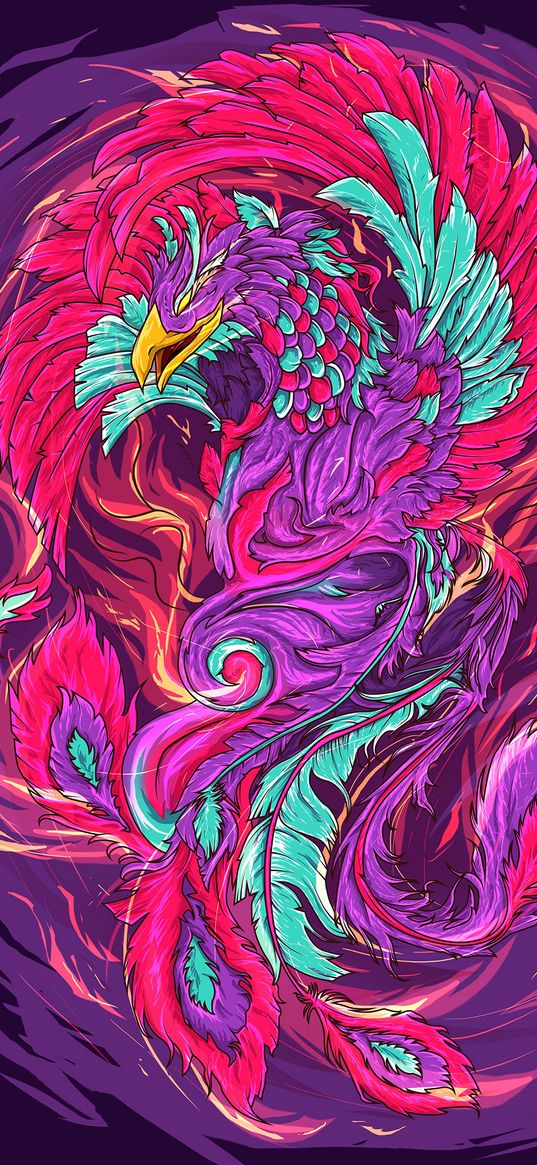 phoenix, bird, art, colorful, bright