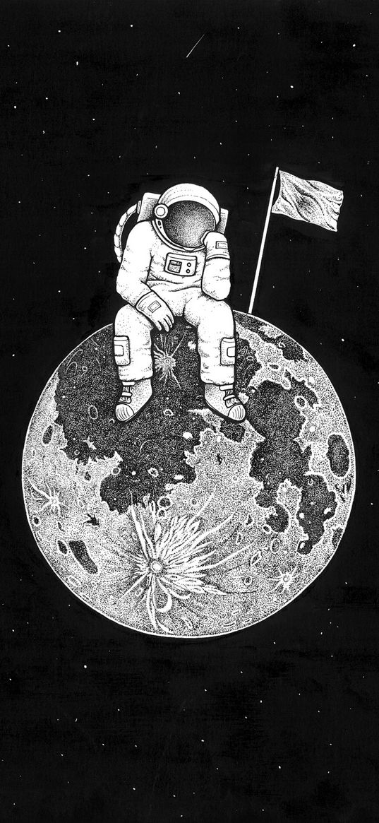 astronaut, space, art, planet, drawing, bw