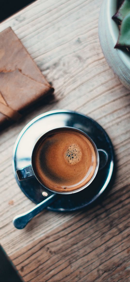 coffee, foam, cup, saucer, spoon, drink