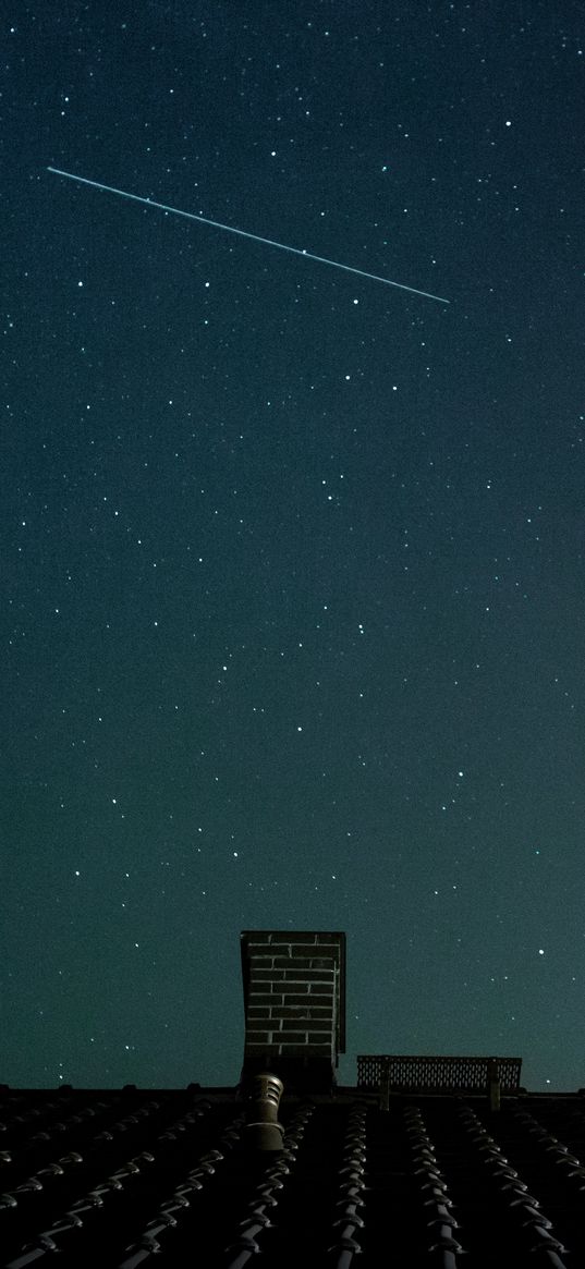 roof, starry sky, night, stars, dark, chimney