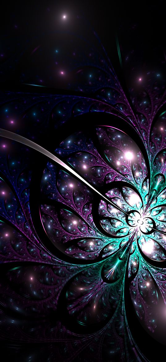 fractal, patterns, lines, glow, purple