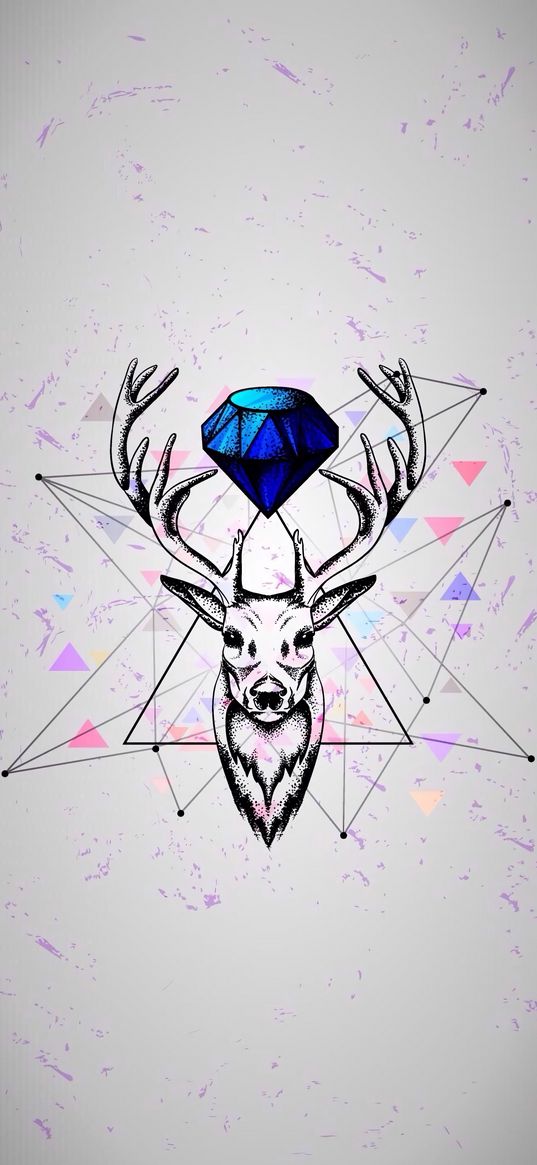 deer, diamond, art, triangles, lines, points