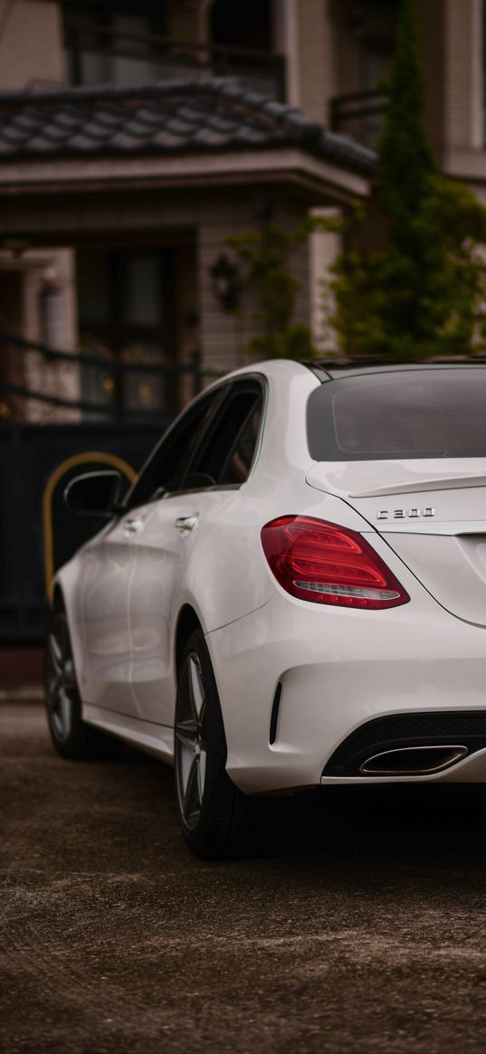 mercedes-benz c300, mercedes, car, white, rear view