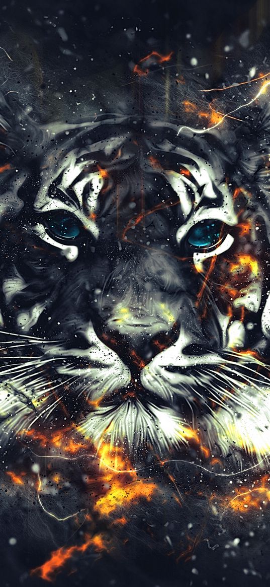 tiger, sparks, art, flash