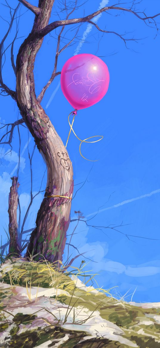 balloon, tree, branches, art, love