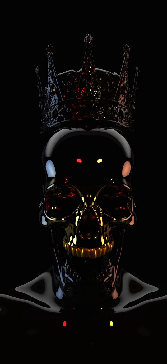 skull, black, dark, crown, 3d