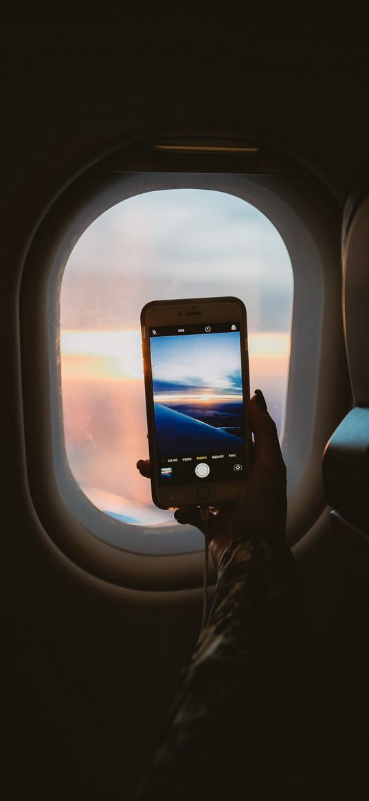 porthole, hand, phone, photo, window, view