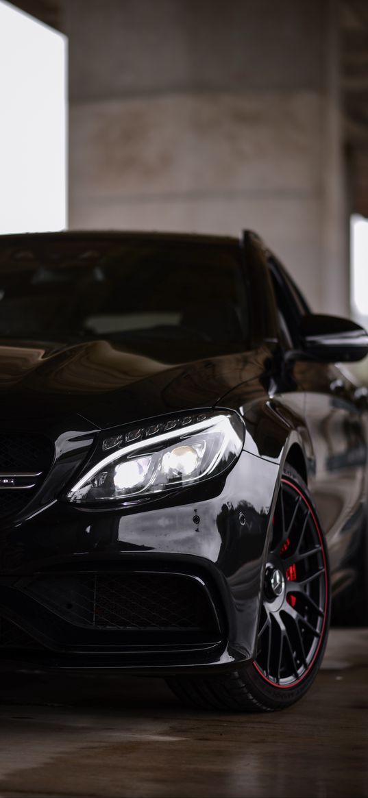 mercedes-benz c63s amg, mercedes, car, black, front view