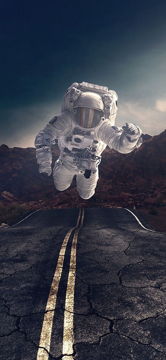 astronaut, gravity, road, asphalt, rocks, stones