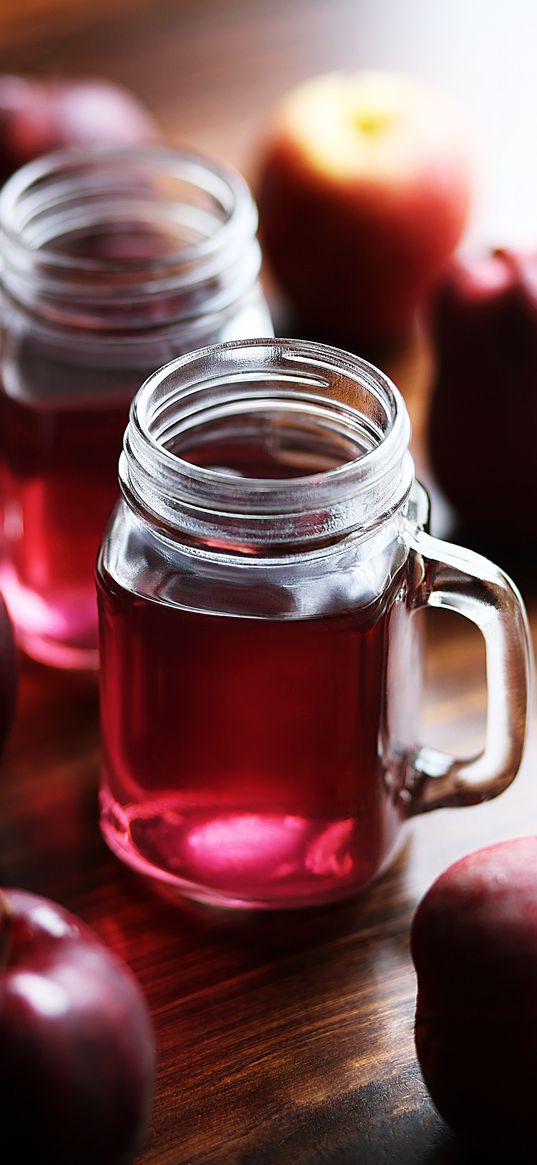 apples, mug, juice, drink, red