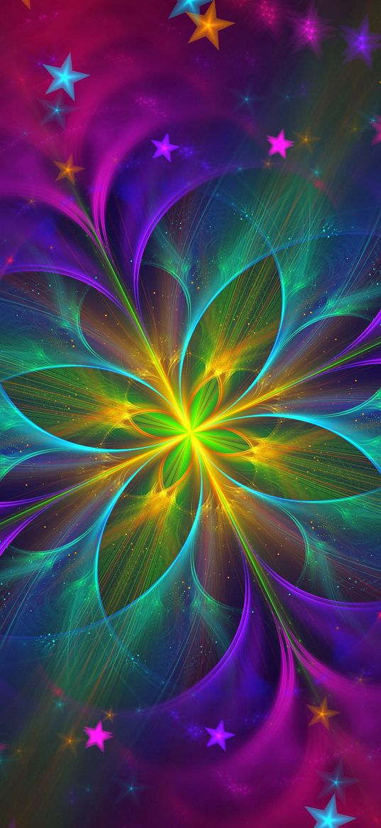 fractal, flower, colorful, shining, abstraction, digital