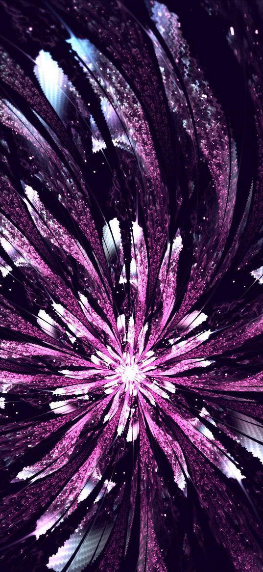 fractal, flower, glow, abstraction, digital, purple