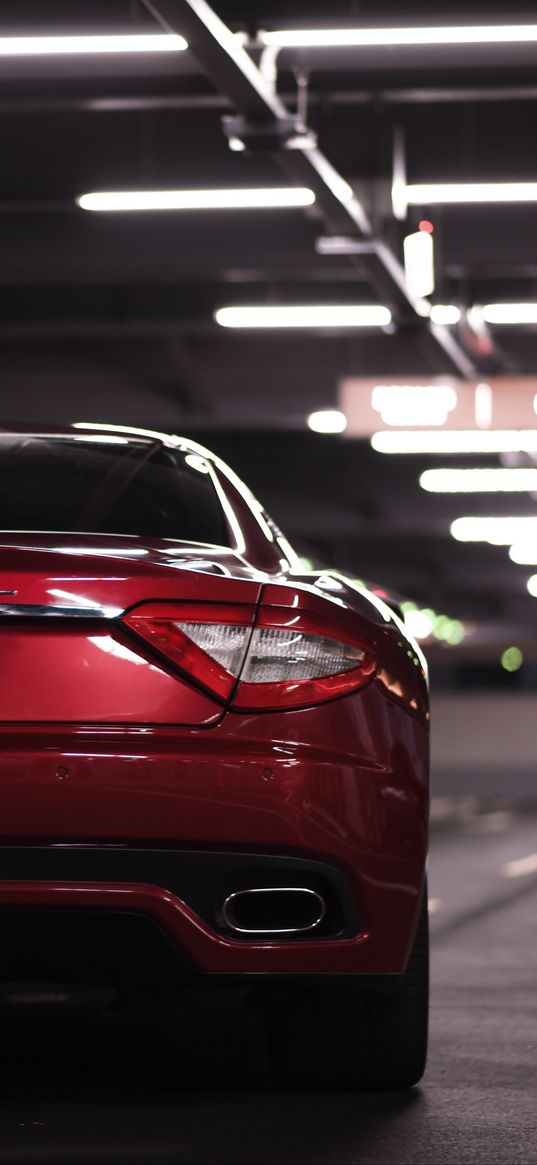 maserati granturismo, maserati, car, sportscar, red, rear view, parking