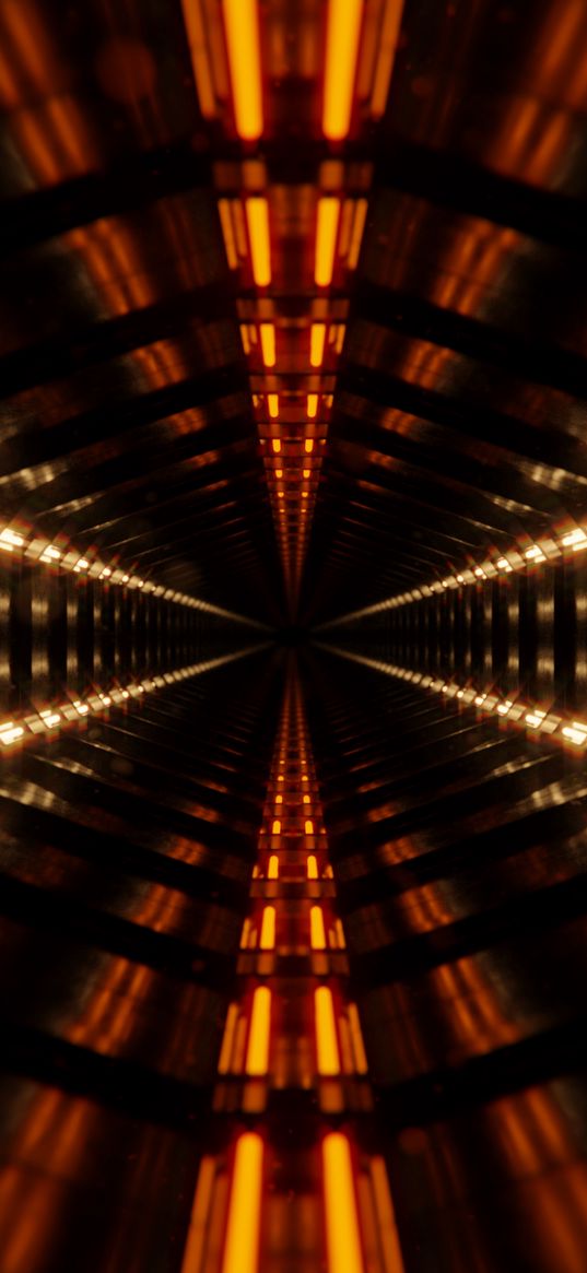 tunnel, light, lamps, perspective, depth