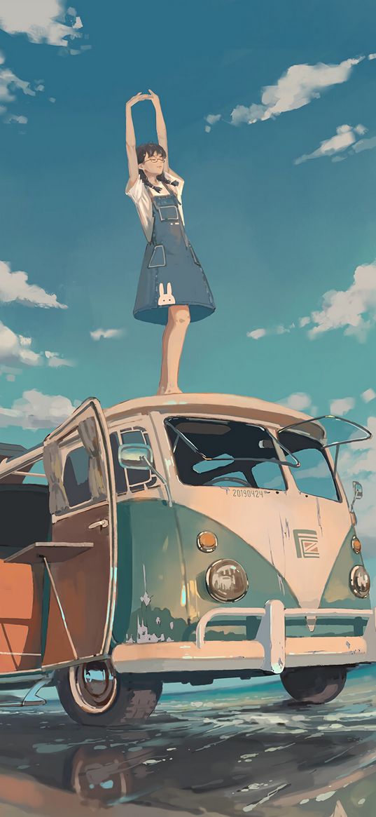 girl, van, art, rest, freedom