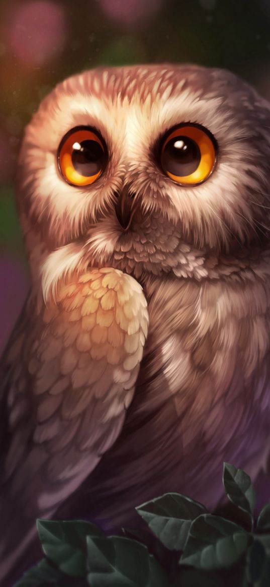 owl, bird, art, cute, eyes