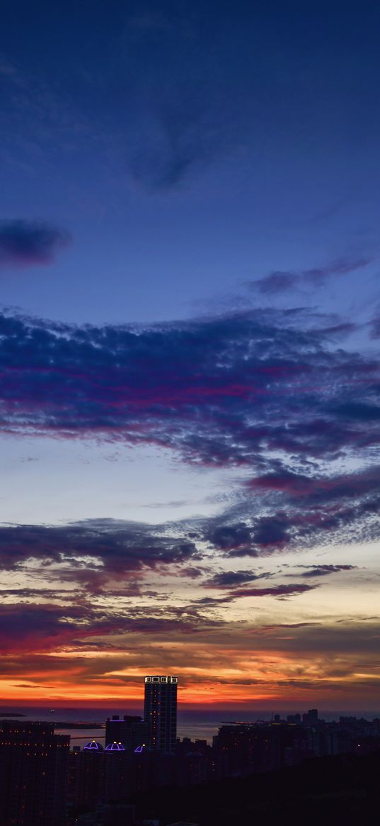 city, aerial view, sunset, dusk, view, overview